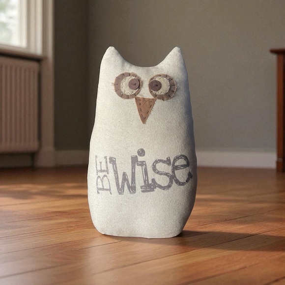 Honey & Me Owl Pillow Doorstop “Be Wise” Primitive Folk Art Rustic Boho Rare - Picture 1 of 8